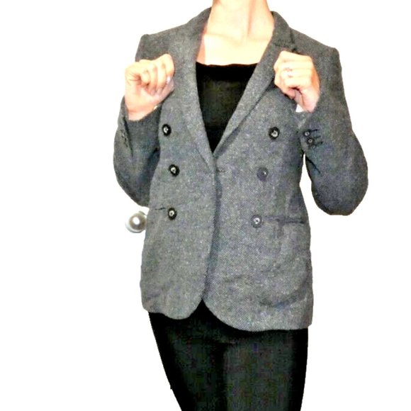 Linen Wool Jacket Black Tweed Equestrian Blazer British Office Work UK 12 = US 8 - Picture 2 of 11